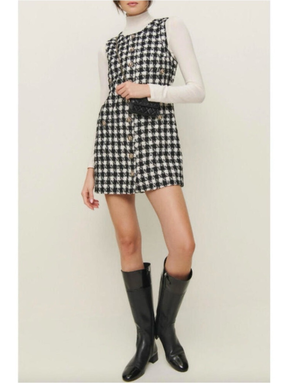 Reformation Tropez Houndstooth Tweed Dress